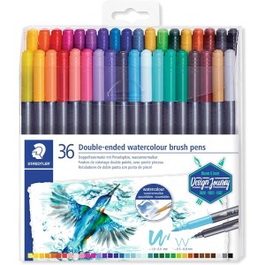 Canetas Brush Pen STAEDTLER Ponta Dupla Aquarelável 3001 TB36 36 Cores