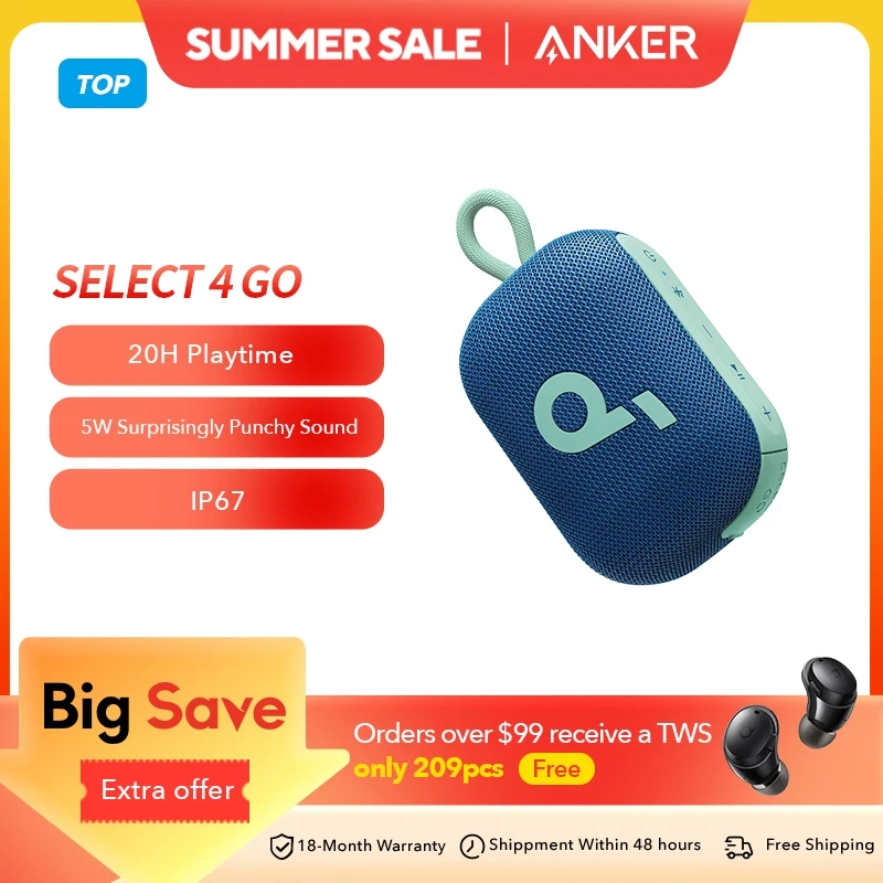 Alto-falante Bluetooth Soundcore Select 4 Go ultra portátil até 20 horas de reprodução IP67 à prova d'água e à