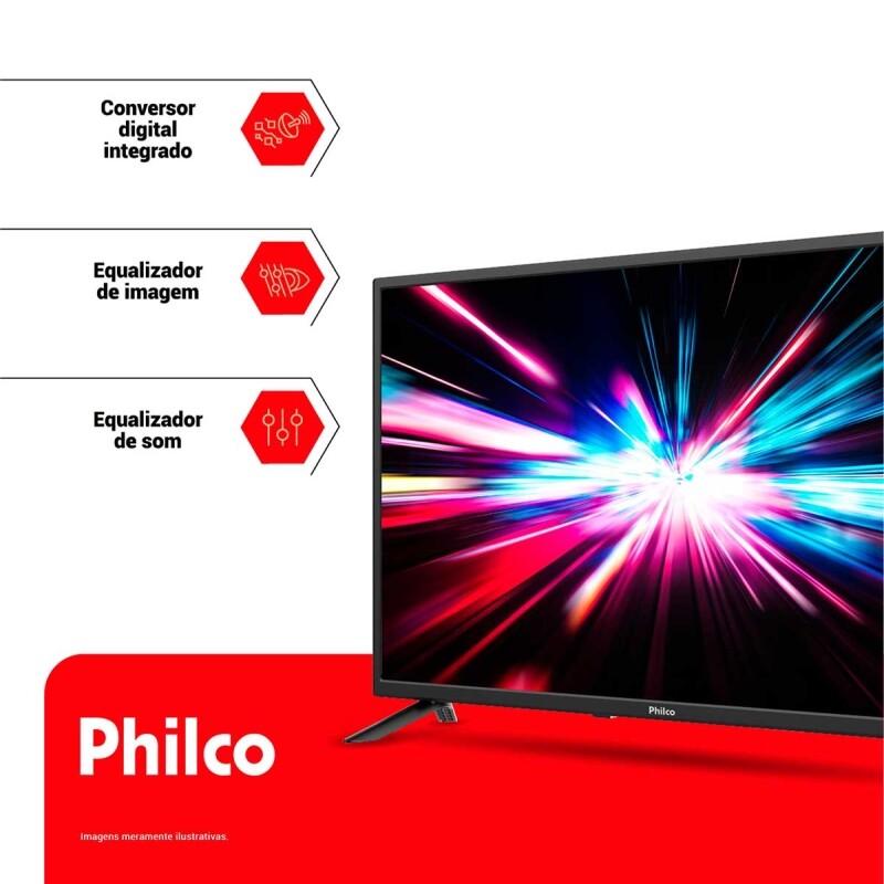 TV Philco 32" HD LED USB Multimídia Player 2 HDMI 2 USB 10WRMS P32EDA