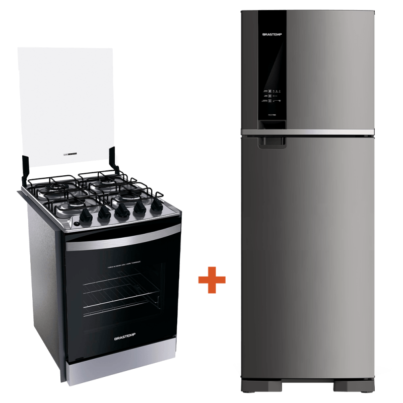 Combo Fogão  4 Bocas de embutir Inox - BYO4EBR e Geladeira  Frost Free Duplex 375 litros cor Inox - BRM