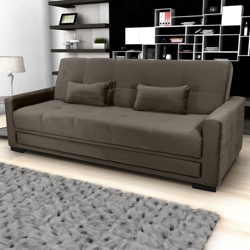 Sofá-Cama 3 Lugares Matrix Grazi Revestido em Tecido Veludo - 206cm de largura - Cappuccino