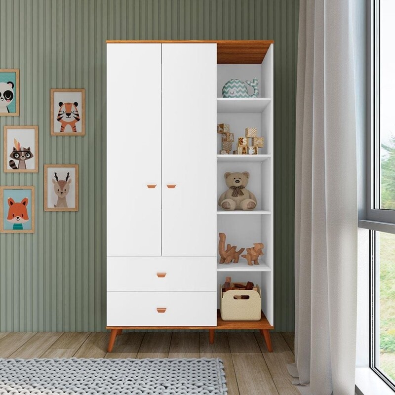 Guarda-Roupa Infantil Bartira Ternura com 5 Nichos 2 Portas 2 Gavetas - Branco Wood