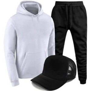 Conjunto Moletom Masculino Canguru e Calça Moletom Jogger + Boné - Branco/M