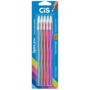 Caneta Esferográfica SPIRO GLOW CIS Multicor Blister com 5 unidades