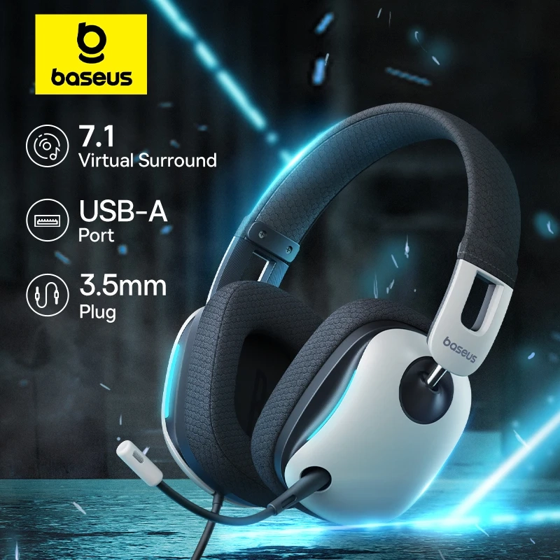 Baseus goplay gaming headset com microfone 3.5mm jack/usb com fio fone de ouvido 7.1 som surround virtual 40mm