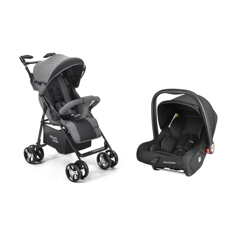 Carrinho Passeio Flick 0-15kgs Cinza + Bebê Conforto Class 0-13kgs Travel System Preto Multikids - BB445K