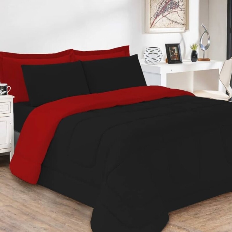 Kit Edredom Jogo de Cama Casal Queen Dupla Face Toque Macio - 5 Peças