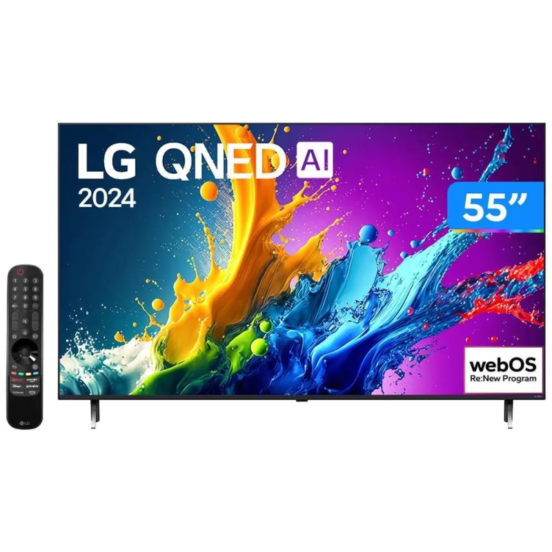 Smart TV 55" 4K QNED LG WebOS 24 Processador 5 Ger7 Wi-Fi Bluetooth - 55QNED80TSA
