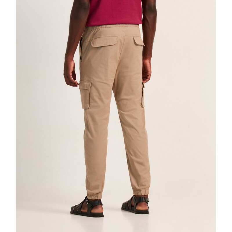 Calça Jogger Cargo em Sarja com Cós Elástico e Barra Ajustada Tam GG