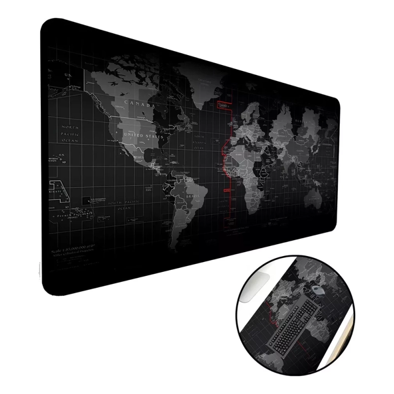 Criarte Mouse Pad Gamer Extra Grande 70x30 Mapa Mundi Preto