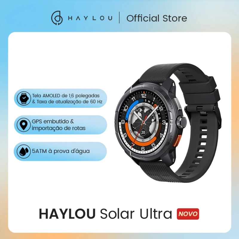 Haylou solar ultra gps relógio inteligente 1.6 "display amoled 60hz taxa de atualização chamadas bluetooth 5atm resis