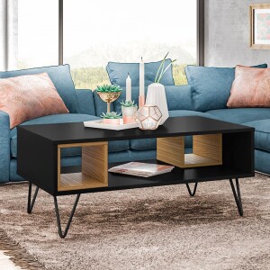 Mesa de Centro Olivar Retrô Metal Dallas com 2 Nichos e Pés em Metal