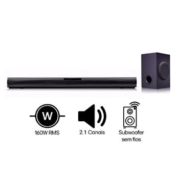 SoundBar LG SQC1 160W RMS Conexão Bluetooth 2.1 Canais Auto Sound Engine (ASE) Adaptive Sound Control (ASC) Se