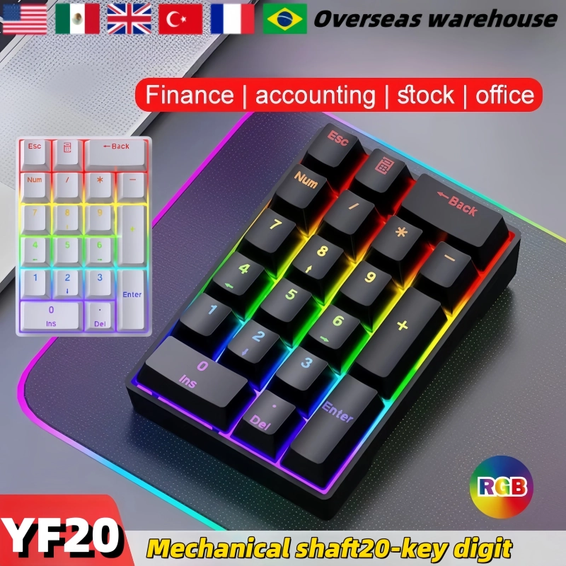 Mini teclado mecânico numérico yf20 com fio portátil teclado externo mini escritório portátil teclado