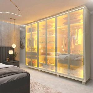 Guarda-Roupa Casal 6 Portas com 6 Portas Reflecta com Pés com Led Imperatriz 100% MDF Off White