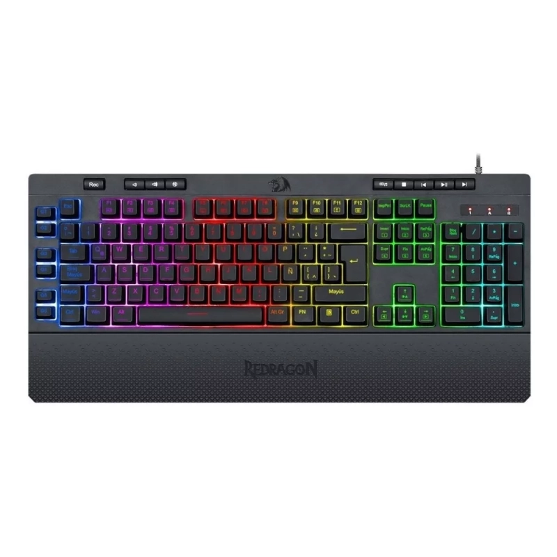 Teclado gamer Redragon Shiva K512 RGB QWERTY cor preto com luz RGB