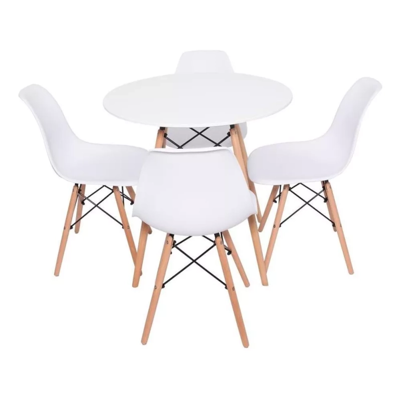 Conjunto Mesa Redonda Eiffel 70cm + 4 Cadeiras Eiffel Branca Cor Kit Conjunto Mesa Redonda 70cm Com 4 Cadeira Charles Eames
