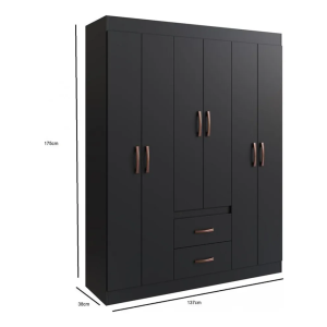 Guarda Roupa Solteiro 6 Portas 2 Gavetas Sidney Doripel Cor Preto