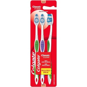 3 Packs de Escova Dental Colgate Classic Clean - 3 Unidades em Cada