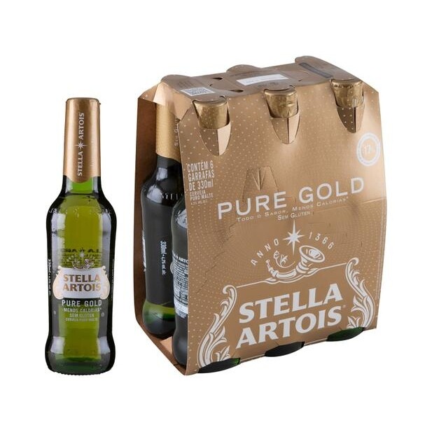 Cerveja Stella Artois Pure Gold sem Glúten Puro Malte 6 Unidades Garrafa Longneck 330ml