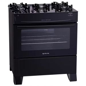 Fogão Atlas 5 Bocas Mônaco Top Glass com Mesa de Vidro e Acendimento Automático Bivolt Preto