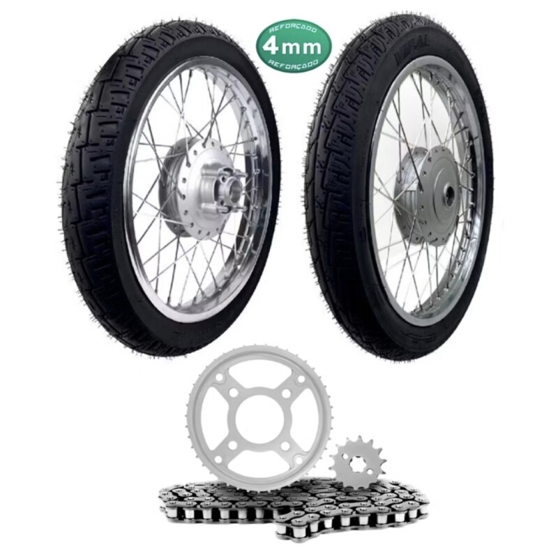 Roda Par Dianteira Traseira Raio 4MM Cg Fan 125 2009 em Diante Com Pneu + Relação