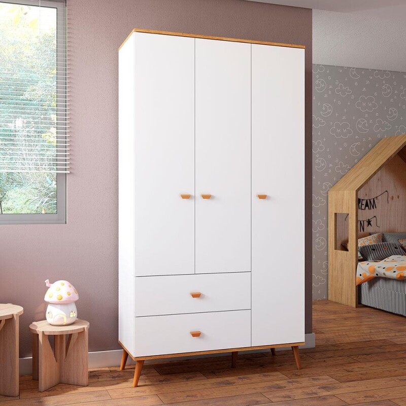 Guarda-Roupa Infantil Bartira Ternura com 3 Portas 2 Gavetas - Branco Wood