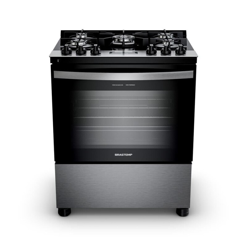 Fogão  5 Bocas Cor Inox Com Mesa de Vidro Turbo Chama e Timer - BFS5XAR -  Oficial - É outro mundo
