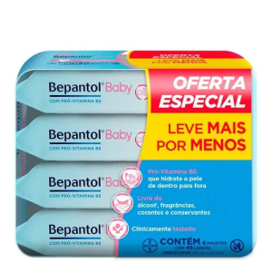 Kit Lenço Umedecido Bepantol Baby 4 Pacotes com 48 Unidades
