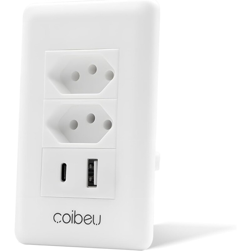 Tomada Coibeu com USB e Tipo-C USB Wall Socket Branco - RN107