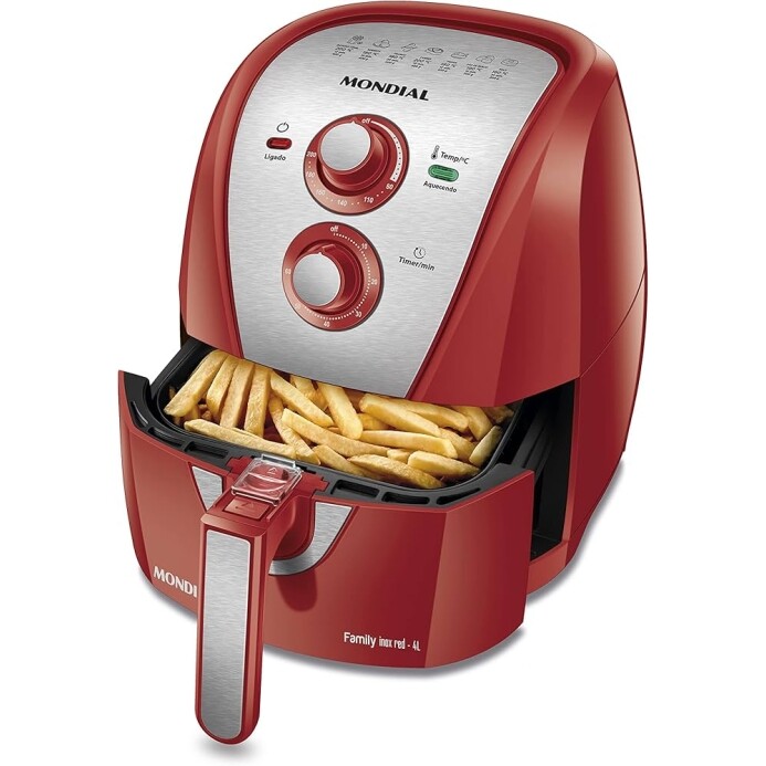 Fritadeira Sem Óleo Air Fryer 4L Mondial Vermelho/Inox 1500W 110V - AFN-40-RI