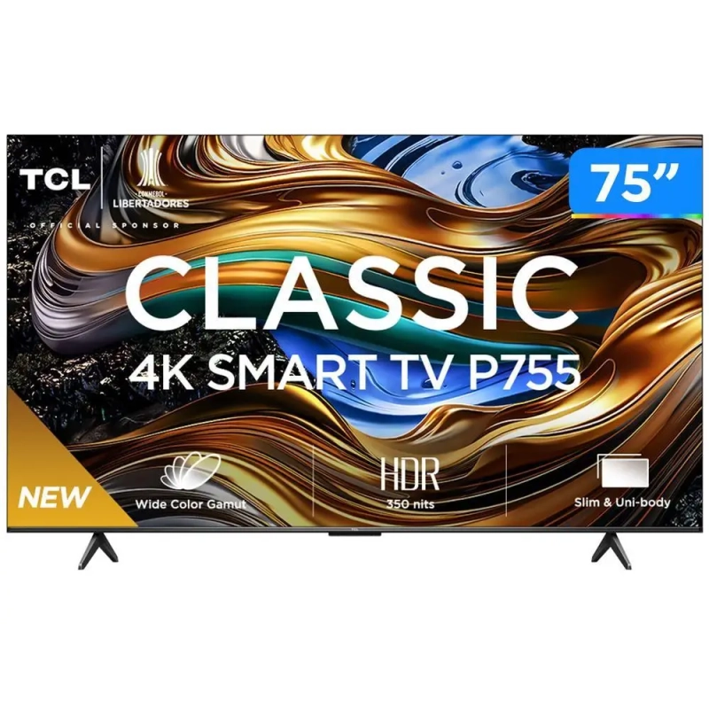 Smart TV 75" 4K UHD LED TCL 75P755 Wi-Fi Bluetooth 3 HDMI 1 USB