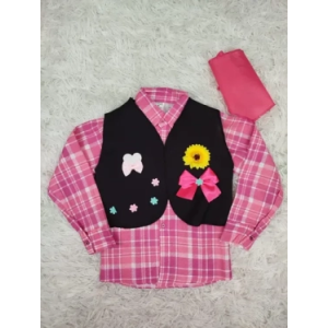 Camisa Festa Junina Menina Rosa Country Boiadeira Colete