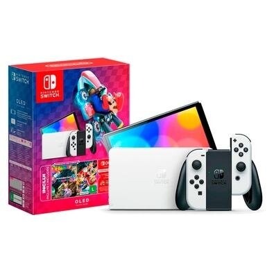 Console Nintendo Switch + Joy-Con Neon + Jogo Mario Kart 8 Deluxe + 3 Meses de Assinatura Nintendo Switch Online - HBDSKABL1