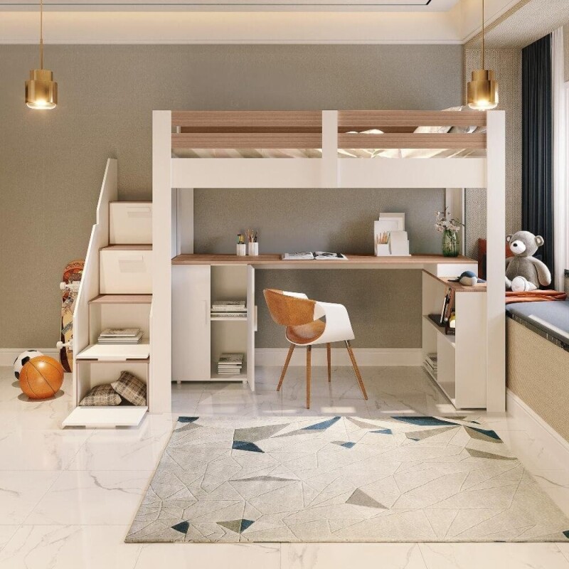 Cama Alta Infantil/Juvenil Star Plus Office Multifuncional Casatema Branco/Montana