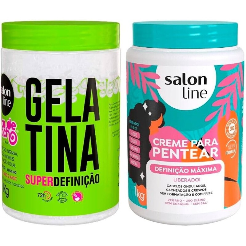 Salon Line Kit Creme de Pentear Definição Máxima + Gelatina Capilar Super Definição Vegano - Para Cabelos Ondulados