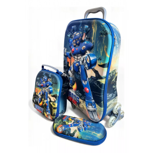 Mochila Infantil Escolar Transformer 3d Com Rodinhas Lancheira E Estojo