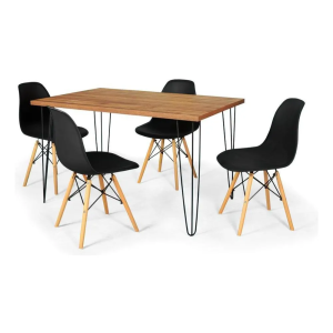 Mesa De Jantar Base Hairpin 130x80 Natural + 4 Cadeiras Solo