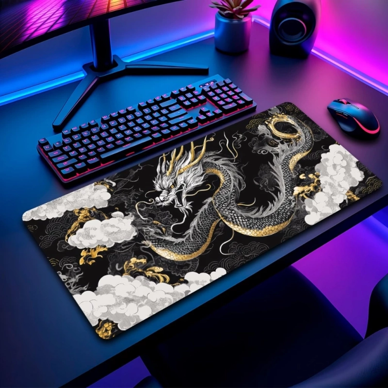Mouse Pad Dragão Japonês Gamer Antiderrapante Grande 70x35 M980