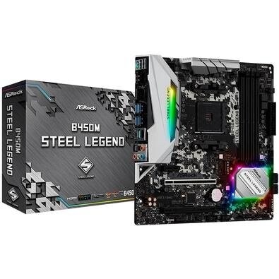 Placa-Mãe ASRock B450M Steel Legend AMD AM4 mATX DDR4 Preto - B450M Steel Legend