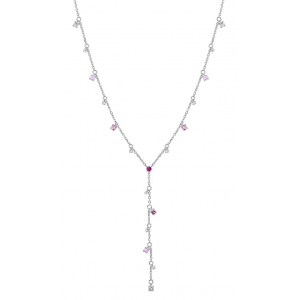 Colar Life Ocean Gravatinha Prata Cravejado Rosa e Incolor