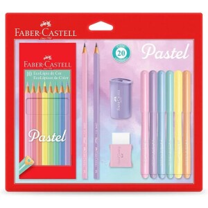 Kit Tons Pastel Faber-Castell KIT/PASTEL KIT de 20 Lápis de Cor + Canetinhas + Borracha + Apontador + Grafite