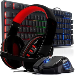 Kit Zarobo Teclado Gamer Semi Mecanico + Abnt2 Headset Fone de Ouvido Gamer Estéreo + Mouse Led 3200 Dpi