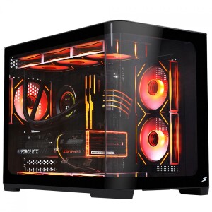 Gabinete Gamer SuperFrame Black Noir Aquário Mid Tower Vidro Temperado M-ATX Preto Sem Fonte Com 3 Fans - ARGB SF-CS-BNMAB3F