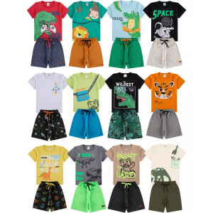 Kit Infantil 10 Peças Menino Conjunto 5 Shorts+5 Camisetas