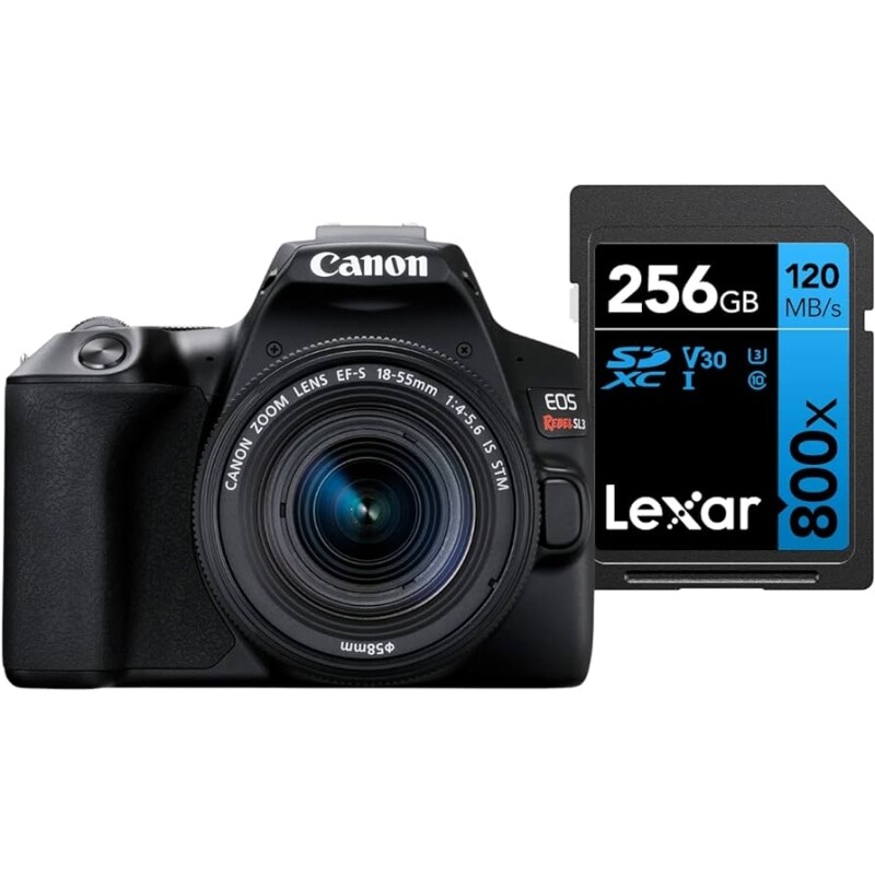 Câmera Digital Canon EOS Rebel SL3 (BKUS) 1855F4STM BR kit com Cartão de Memória Lexar Blue 256GB