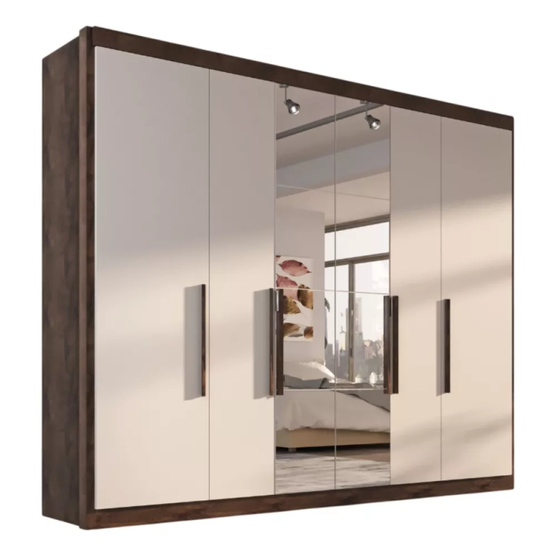 Guarda Roupa Valencia Casal 6 Portas 6 Gav Com Espelho