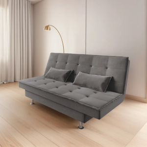 Sofá Cama 3 Lugares 1,84m Andradas Veludo Suede Cinza