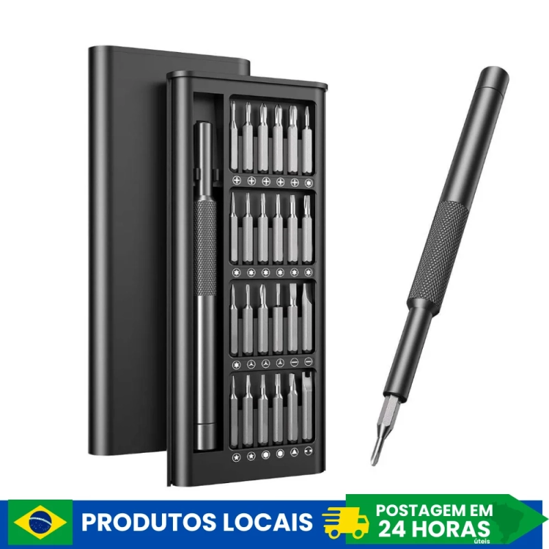 Kit Jogo Ferramenta Chave Magnética Precisão 24 Peças + Caneta de liga de alumínio com Caixa Organizadora Preta