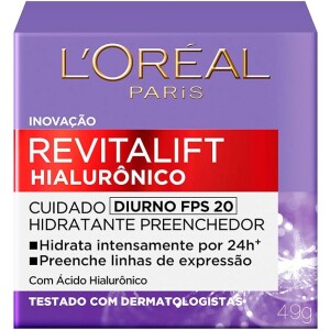 L'Oréal Paris Creme Facial Anti-Idade com Ácido Hialurônico Revitalift Diurno FPS 20 49g
